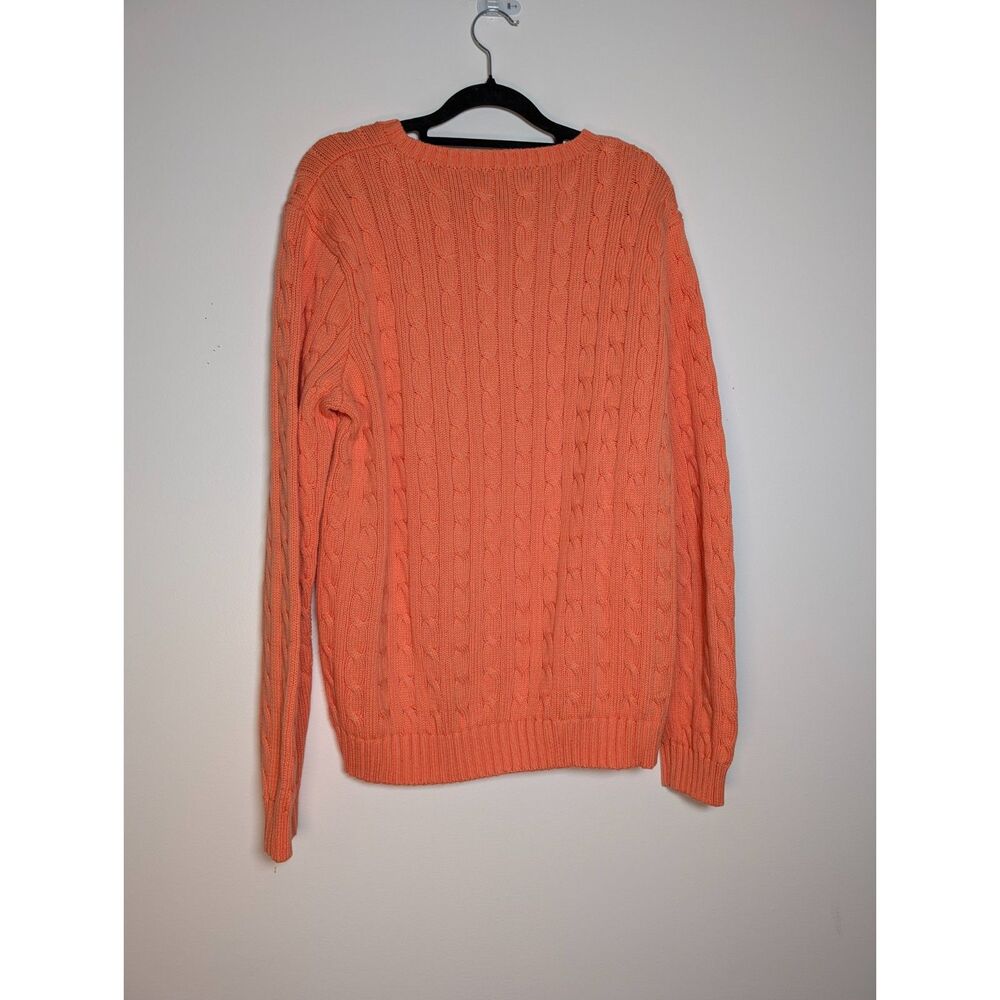 Ralph Lauren Y2K Coral Cable Knit Cotton Sweater XL Preppy Pony Logo Old Money - Picture 3 of 7